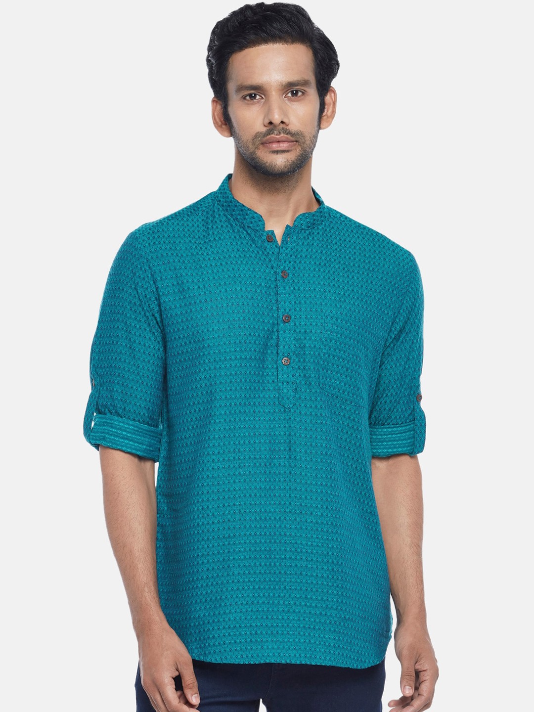 

indus route by Pantaloons Men Teal Dobby Kurta