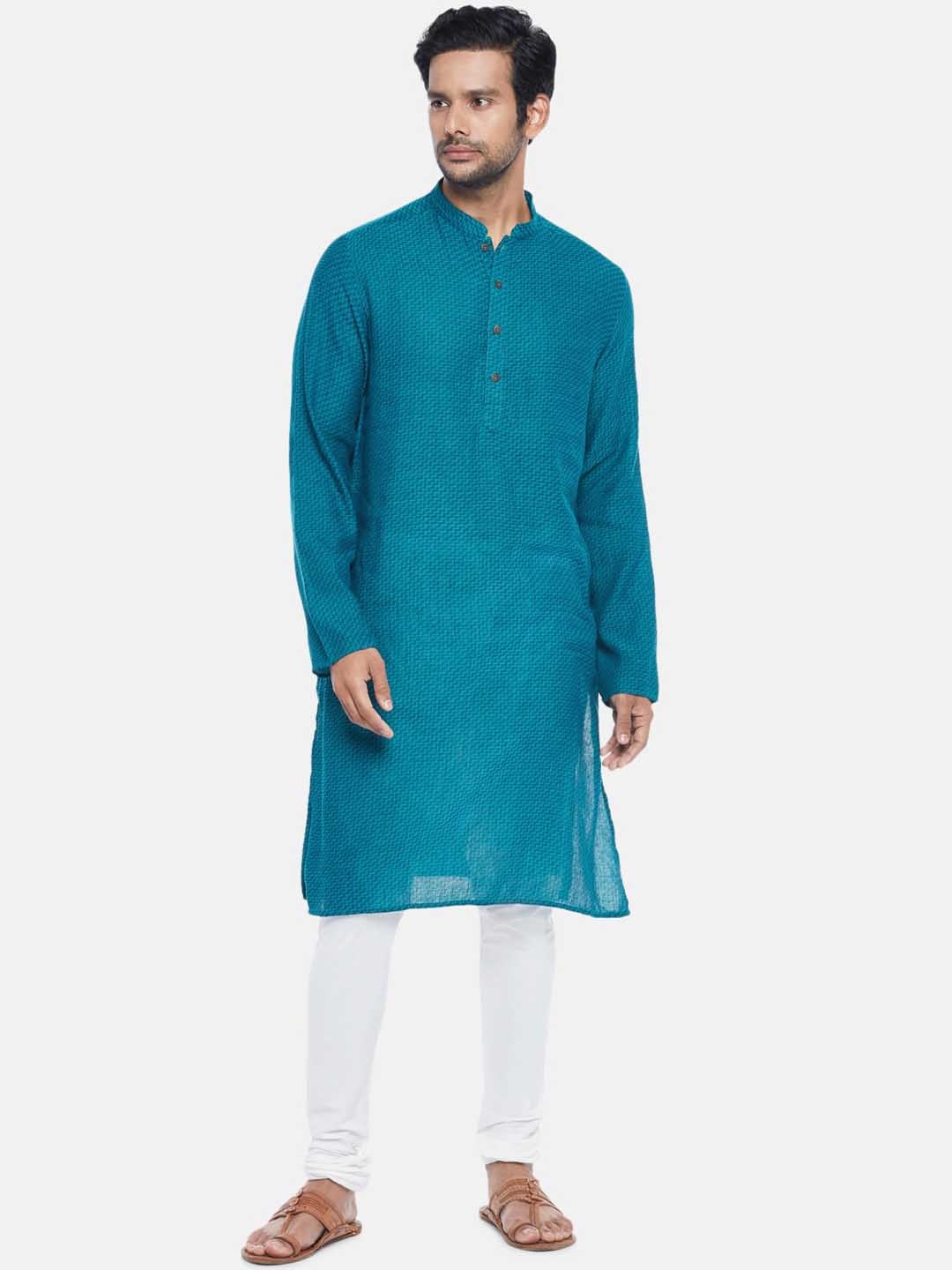 

indus route by Pantaloons Men Teal Dobby Kurta