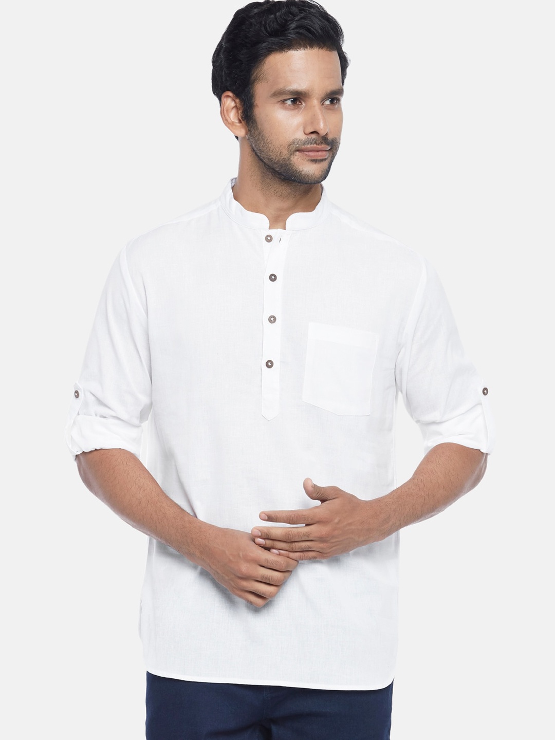 

indus route by Pantaloons Men Off White Kurta