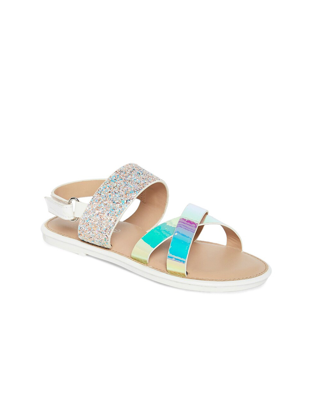 

Pantaloons Junior Girls Silver-Toned Embellished Open Toe Flats, Beige
