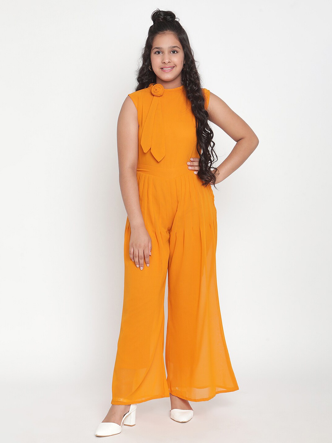 

Stuffie Land Girls Orange Basic Wide leg Jumpsuit