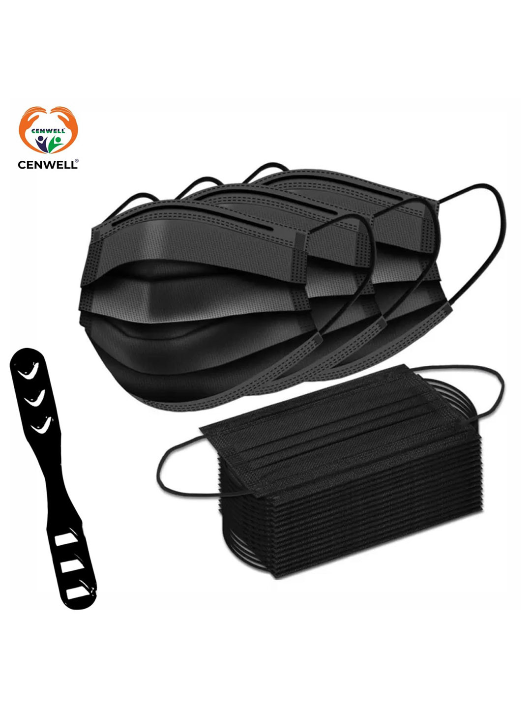 

CENWELL Adults Black 50 Pcs 3-Ply Disposable Surgical Face Masks