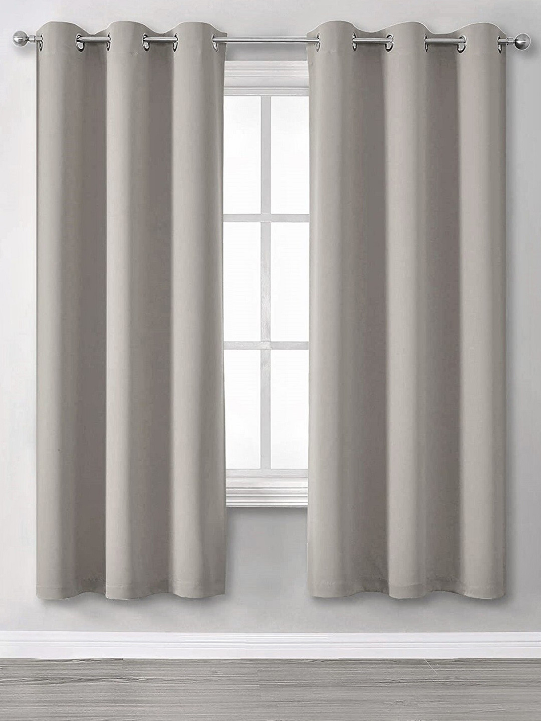 

URBAN SPACE Silver-Toned Set of 2 Solid Window Curtains