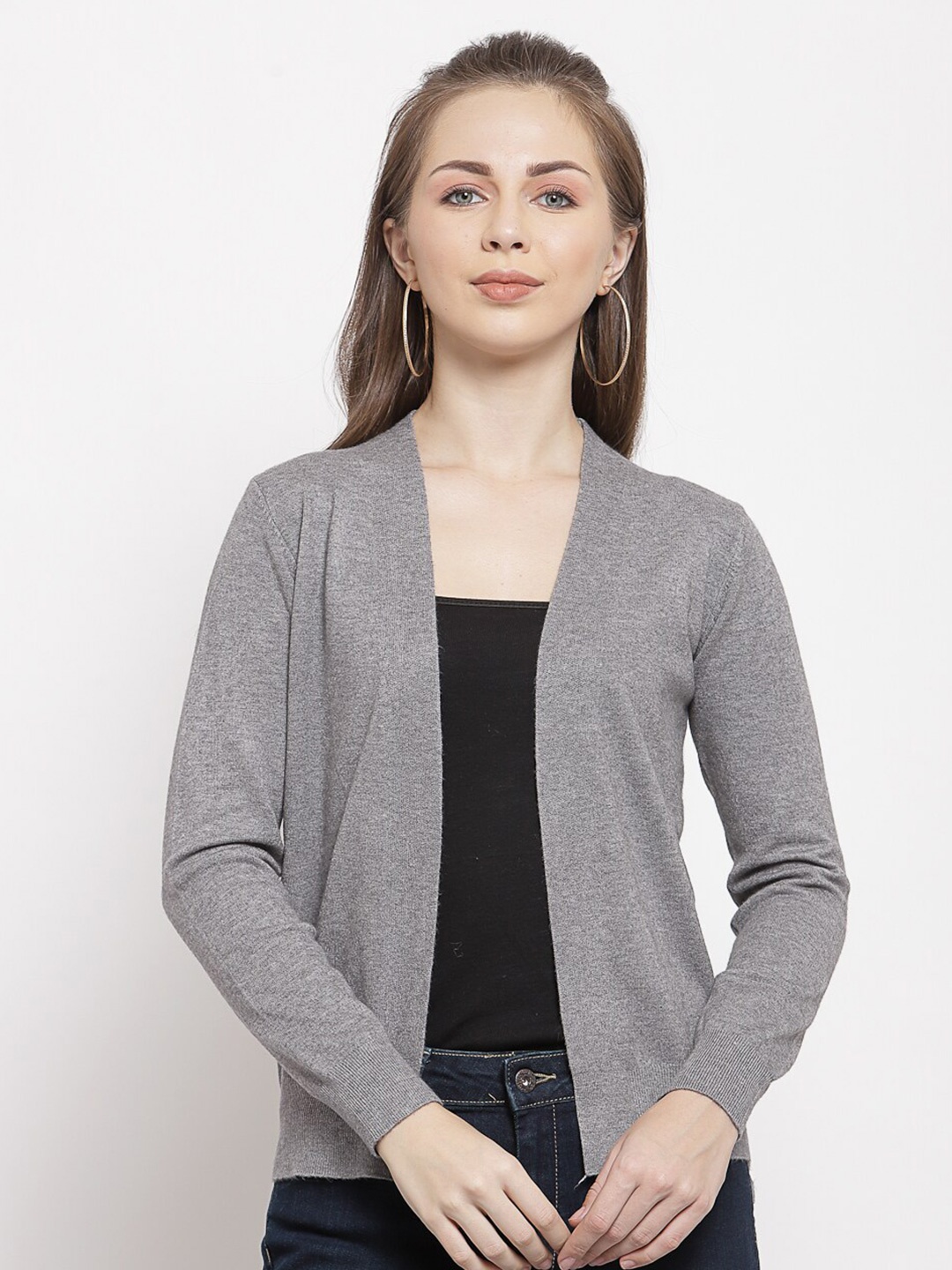 

Mafadeny Women Grey Regular Shrug