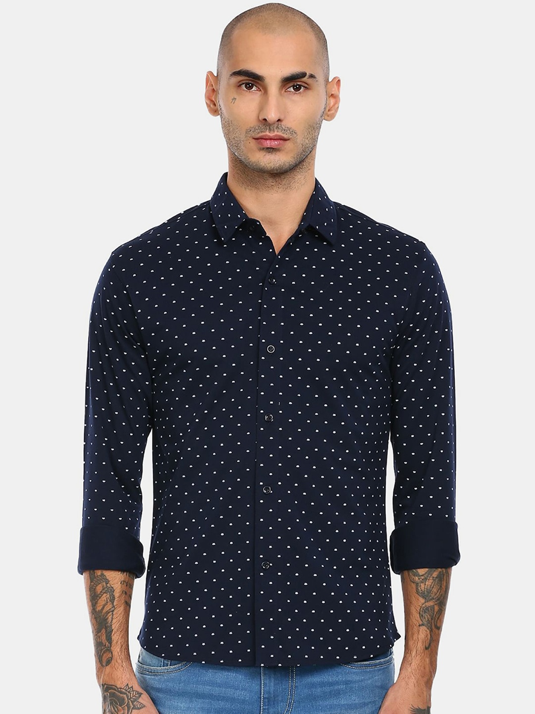 

Colt Men Navy Blue Printed Casual Shirt