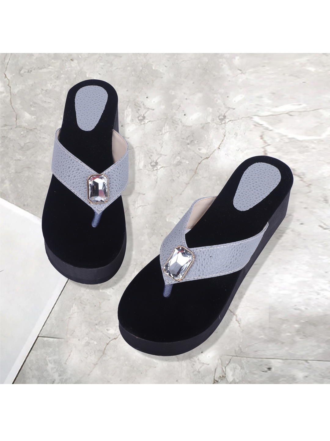 

FABBMATE Grey Embellished Wedge Heels
