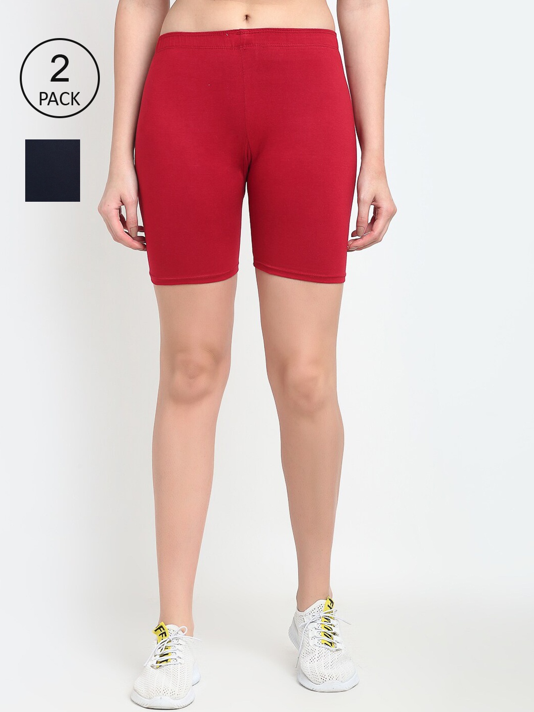 

GRACIT Women Pack of 2 Maroon & Navy Blue Biker Shorts
