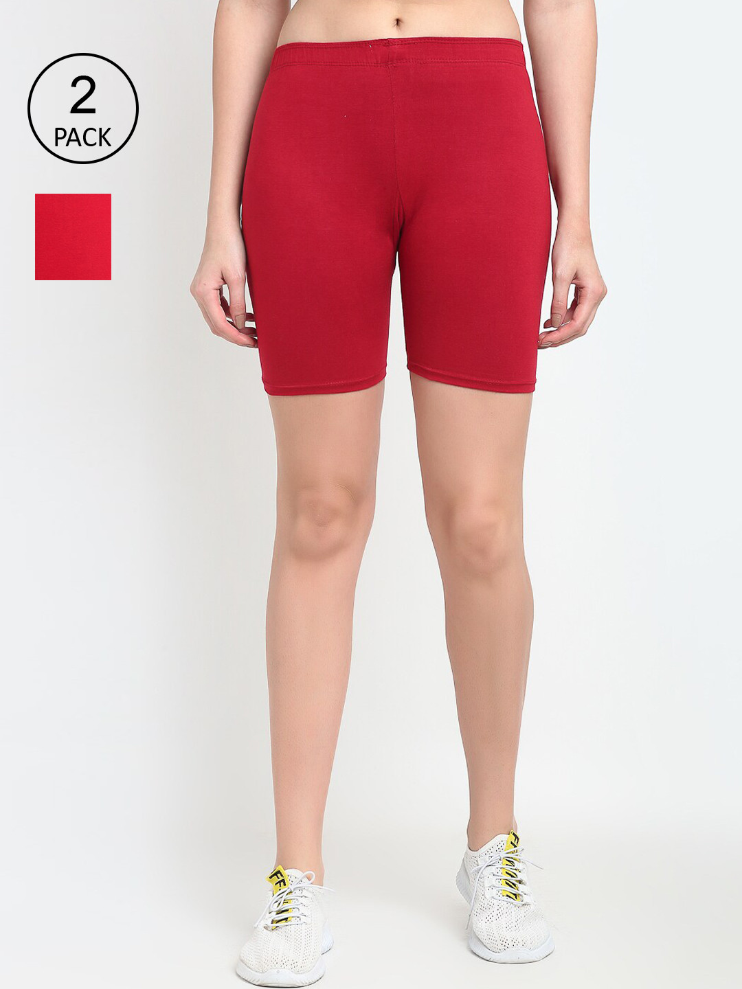 

GRACIT Women Pack of 2 Red & Maroon Cycling Sports Shorts