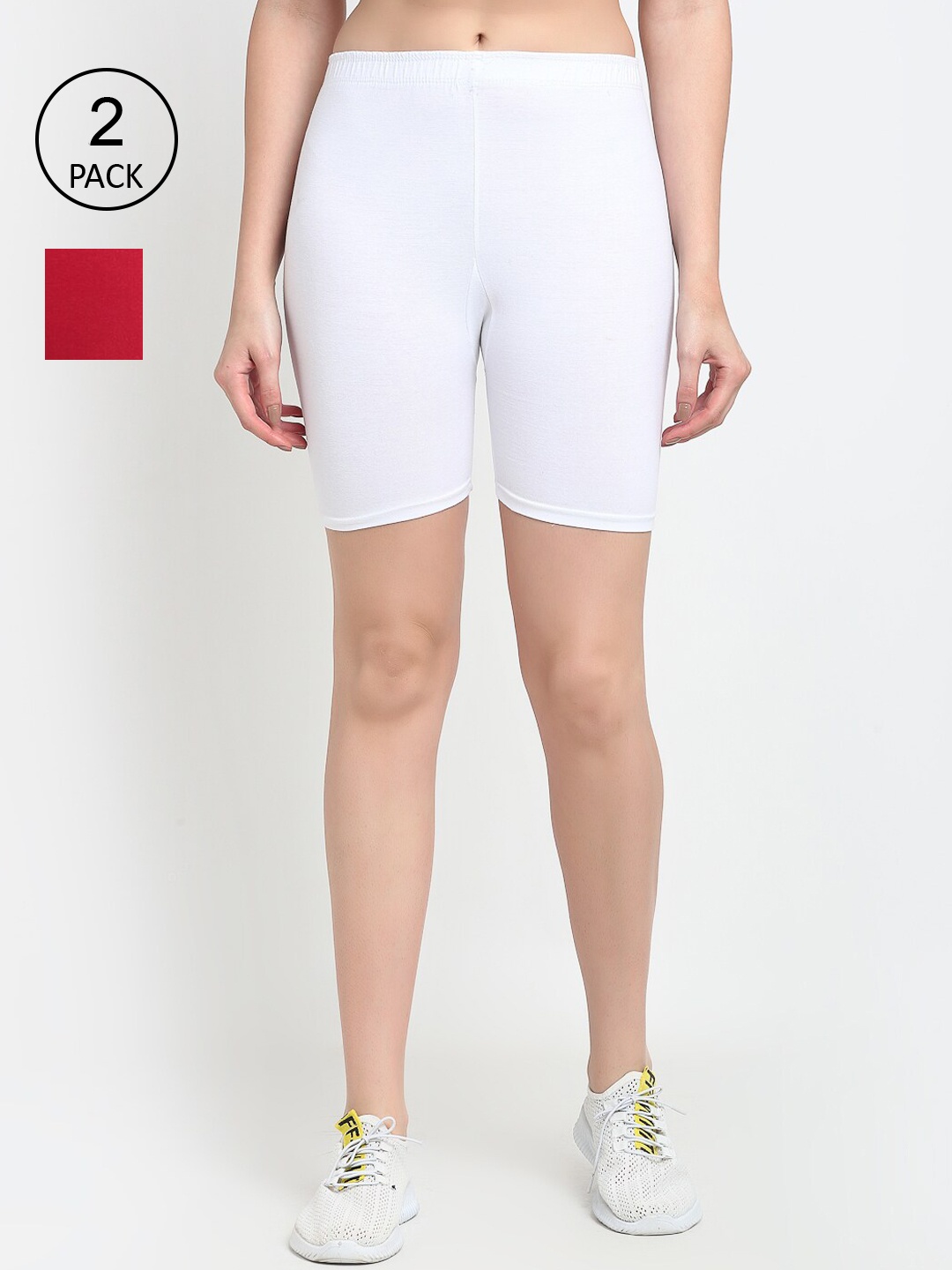 

GRACIT Women Pack of 2 White & Red Biker Shorts