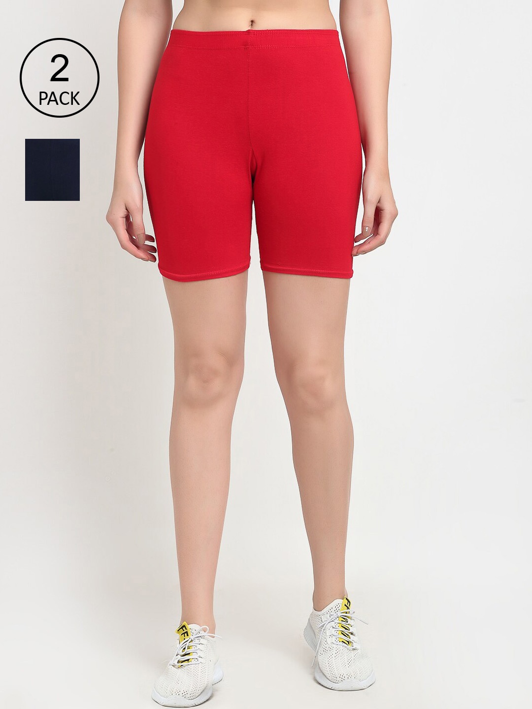 

GRACIT Women Pack of 2 Red & Navy Blue Biker Shorts