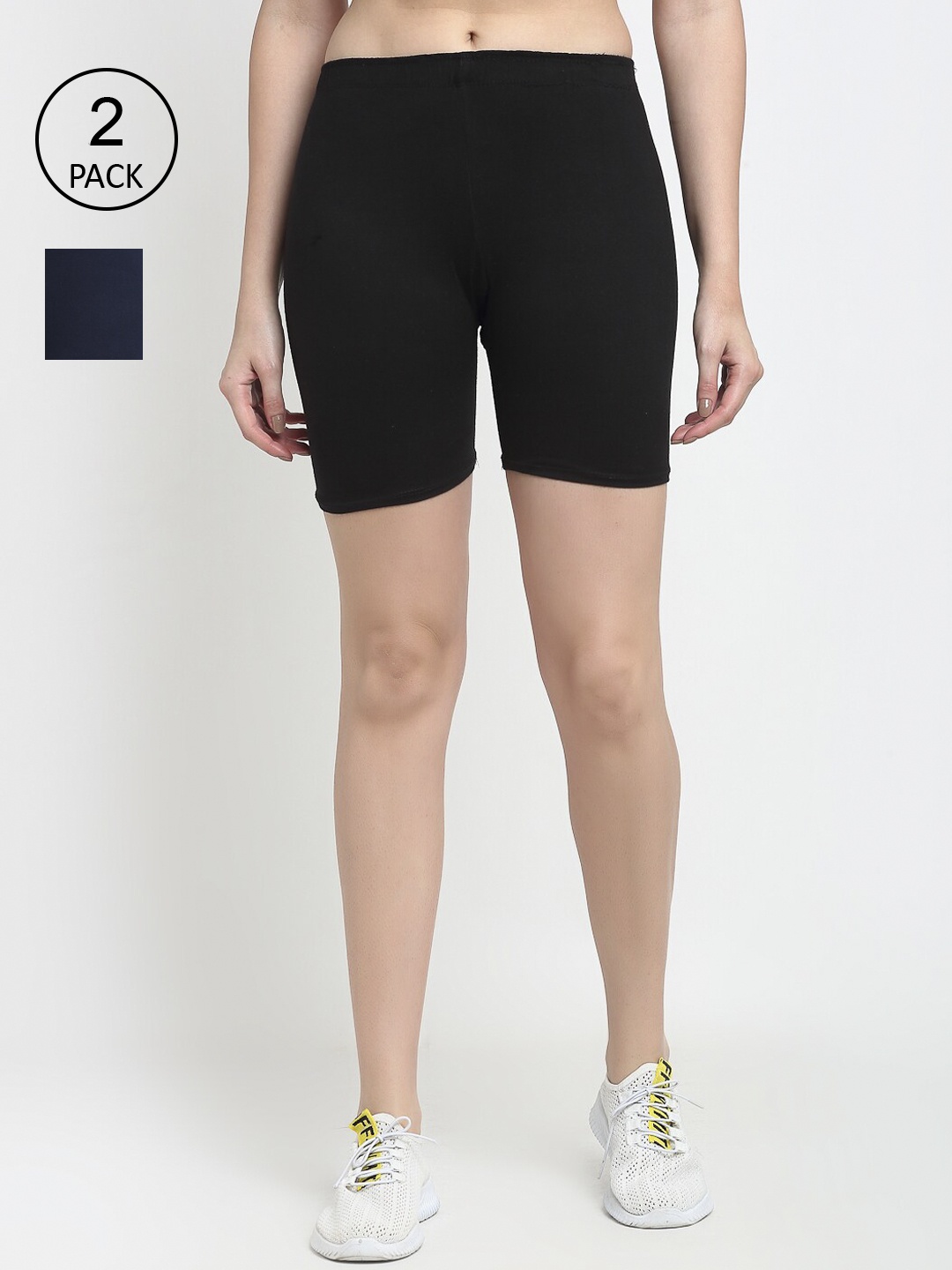 

GRACIT Women Pack of 2 Black & Navy Blue Sports Shorts