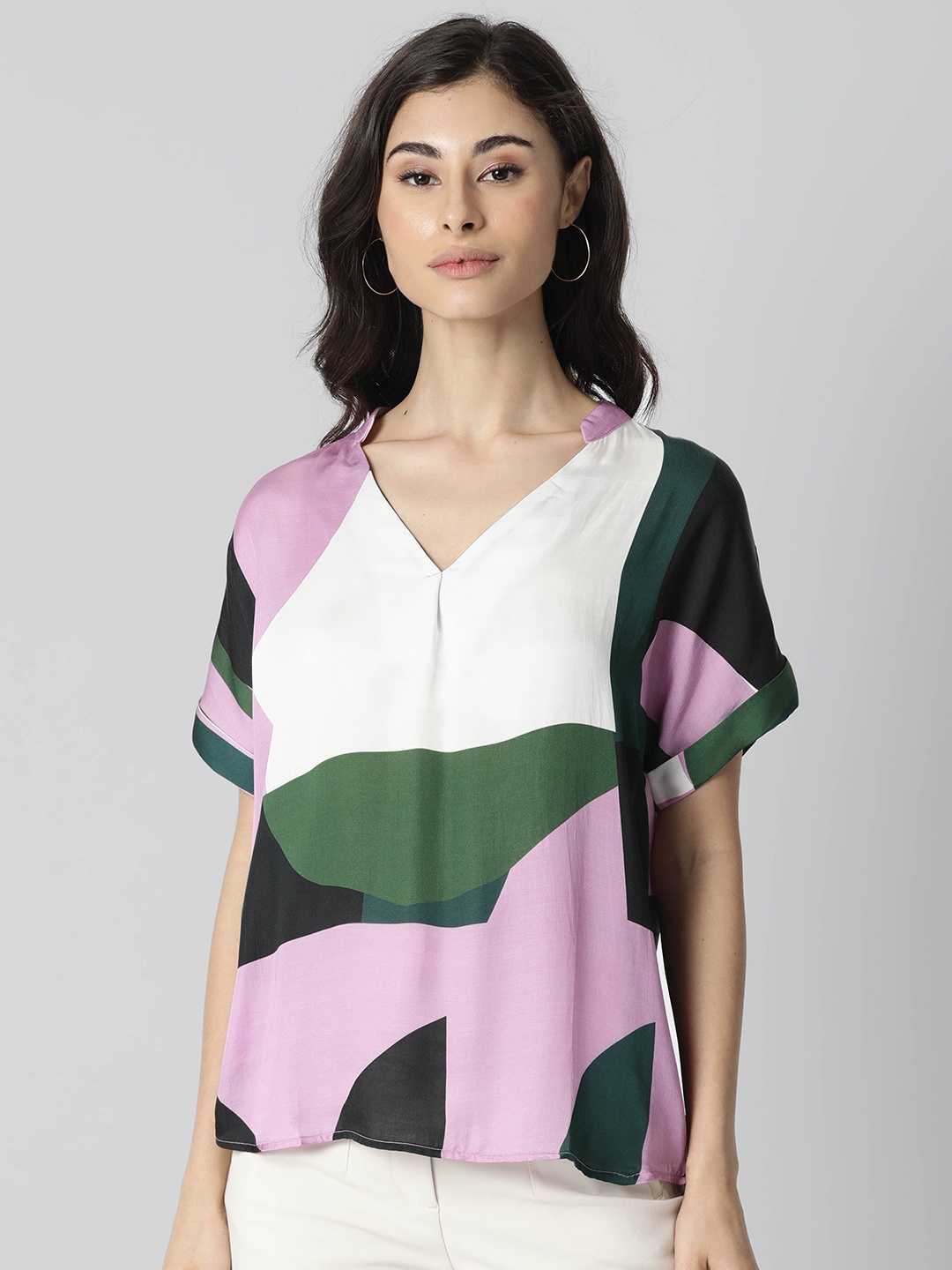 

RAREISM Women Pink Abstract Printed Regular Top