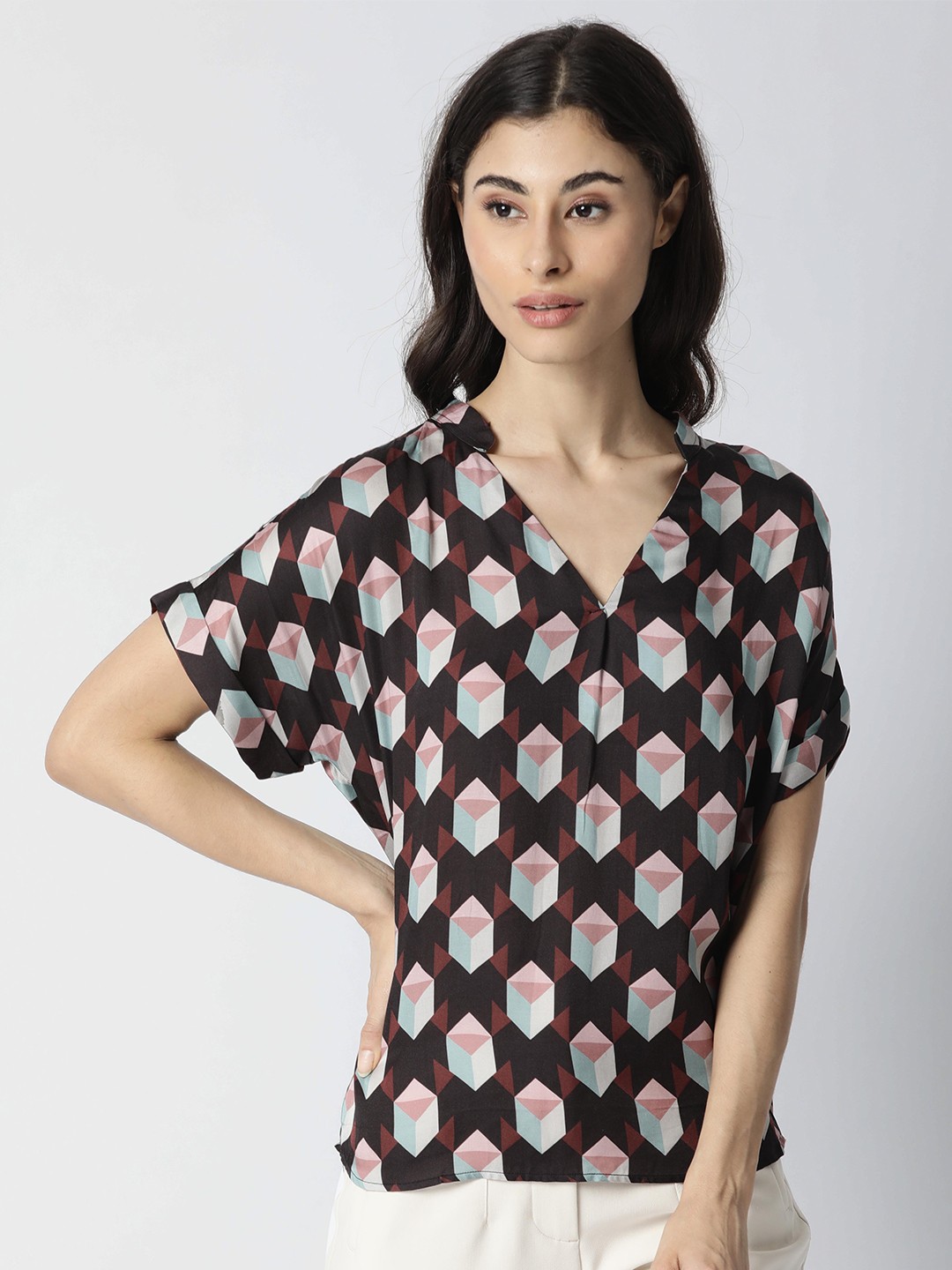 

RAREISM Coffee Brown Floral Regular Top