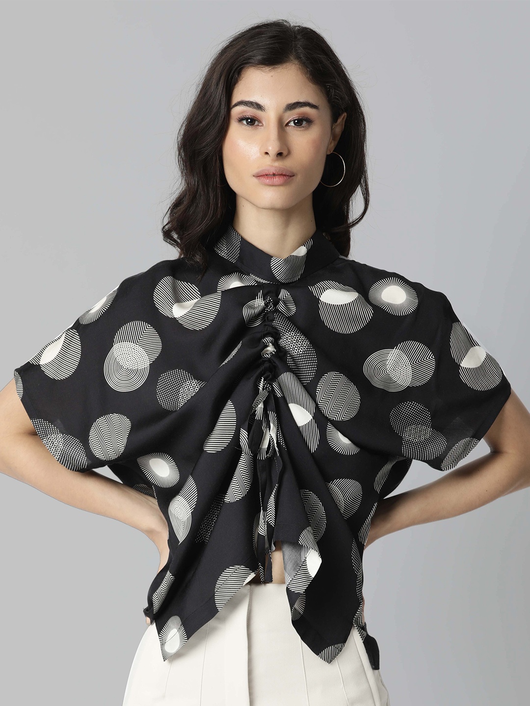 

RAREISM Black Printed Extended Sleeves Regular Top