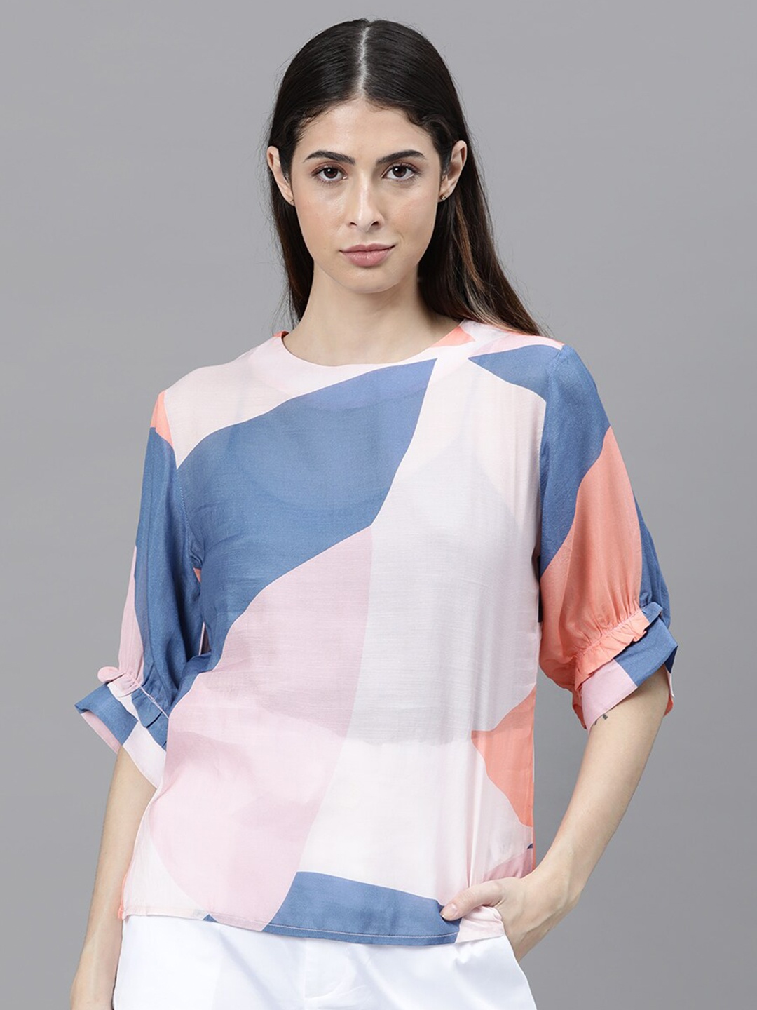 

RAREISM Peach-Coloured Colourblocked Regular Top