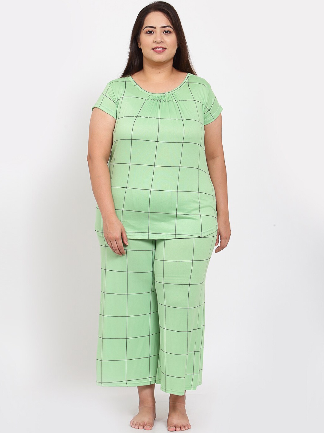 KLOTTHE Women Plus Size Green & Black Printed Night suit