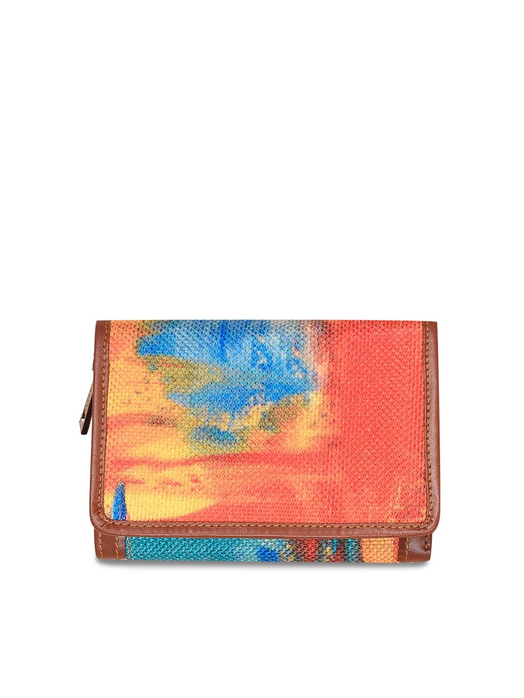 

ZOUK Women Orange & Blue Abstract Printed Three Fold Wallet