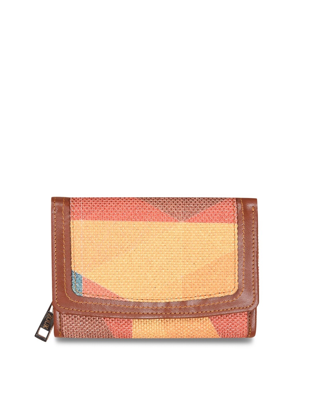 

ZOUK Women Beige & Orange Printed Three Fold Wallet