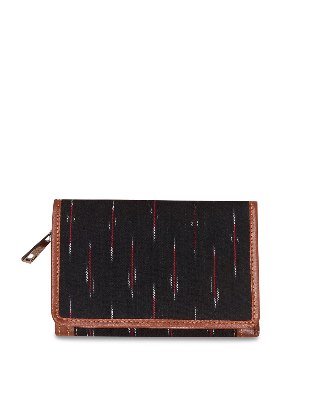 

ZOUK Women Black & Red Abstract Woven Design Three Fold Wallet