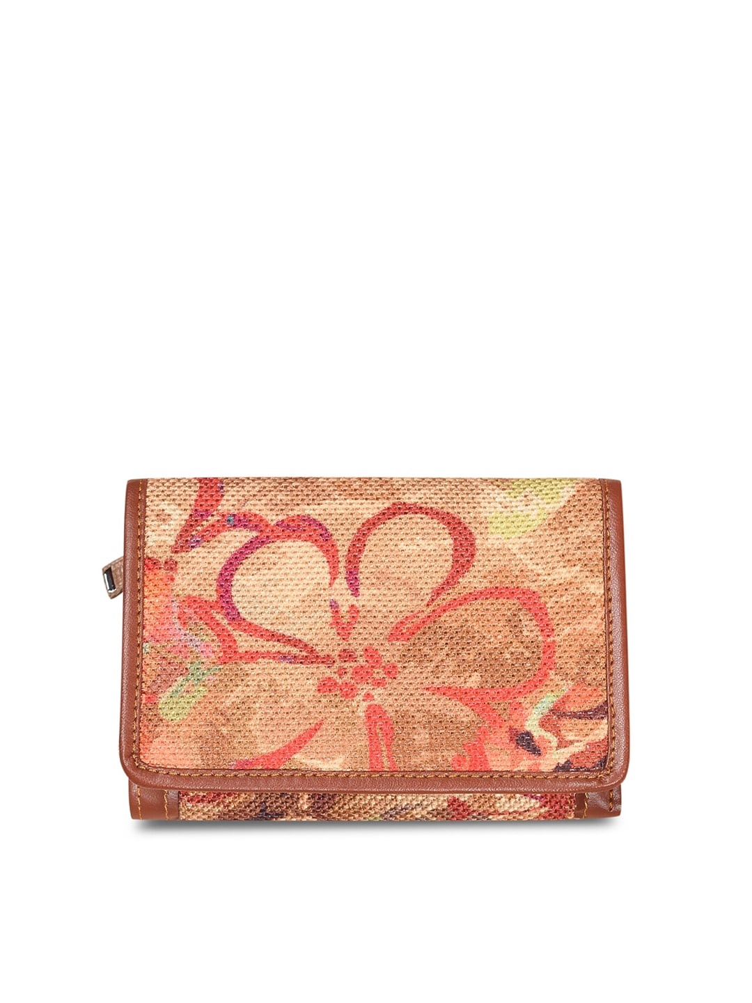 

ZOUK Women Yellow & Brown Abstract Printed Three Fold Wallet