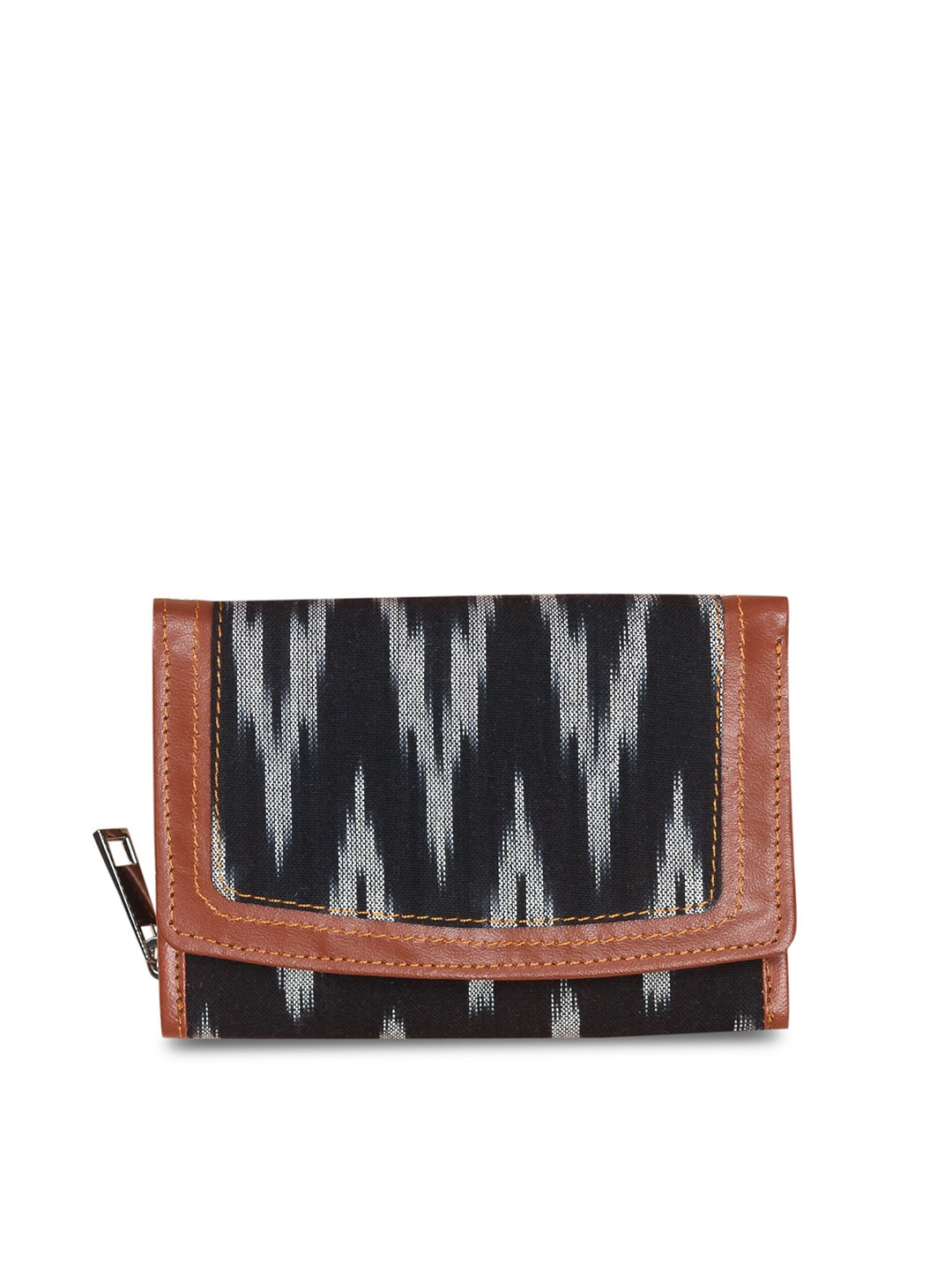 

ZOUK Women Black & White Abstract Woven Design Three Fold Wallet