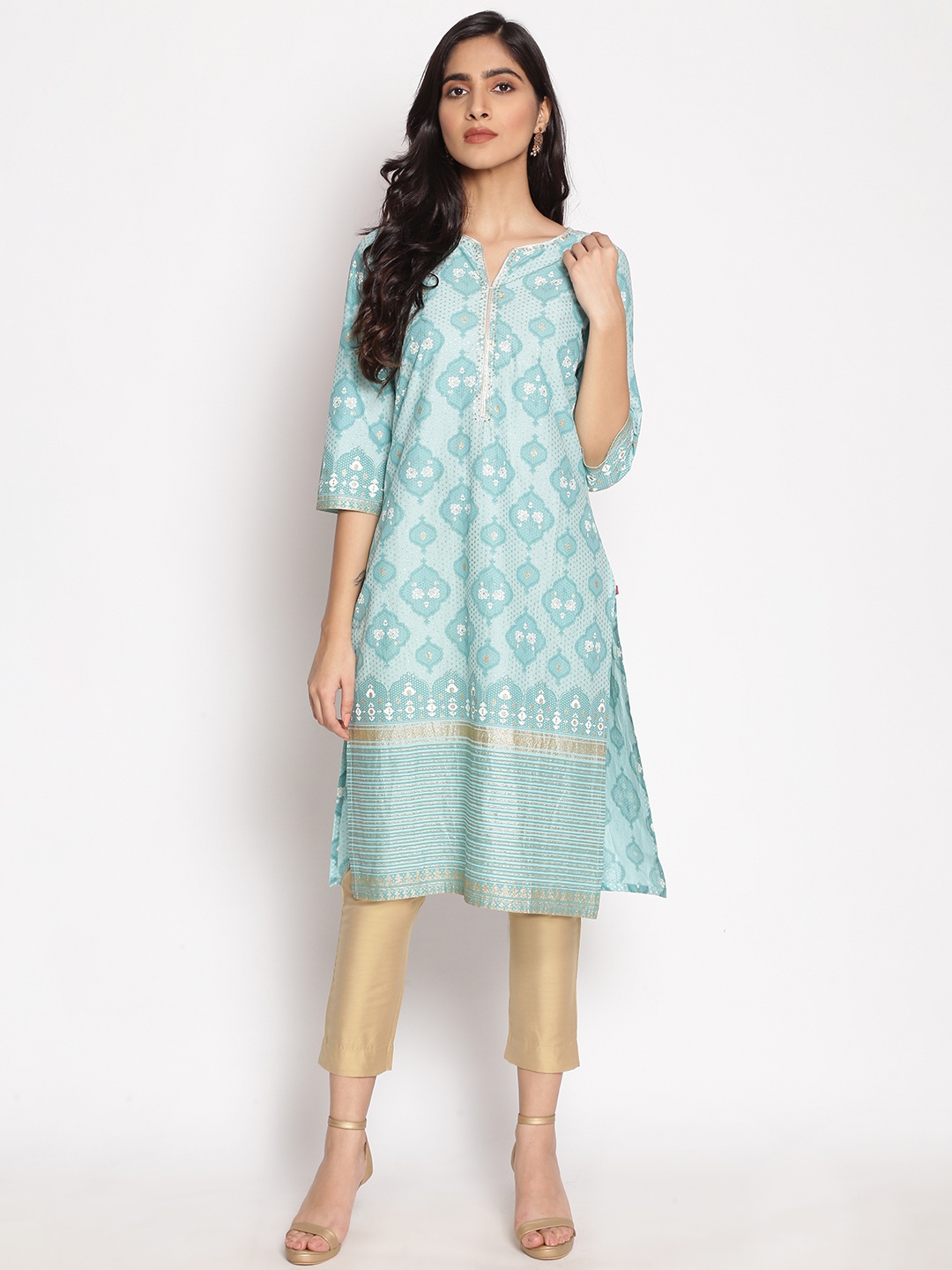 

W Women Blue Ethnic Motifs Printed Kurta