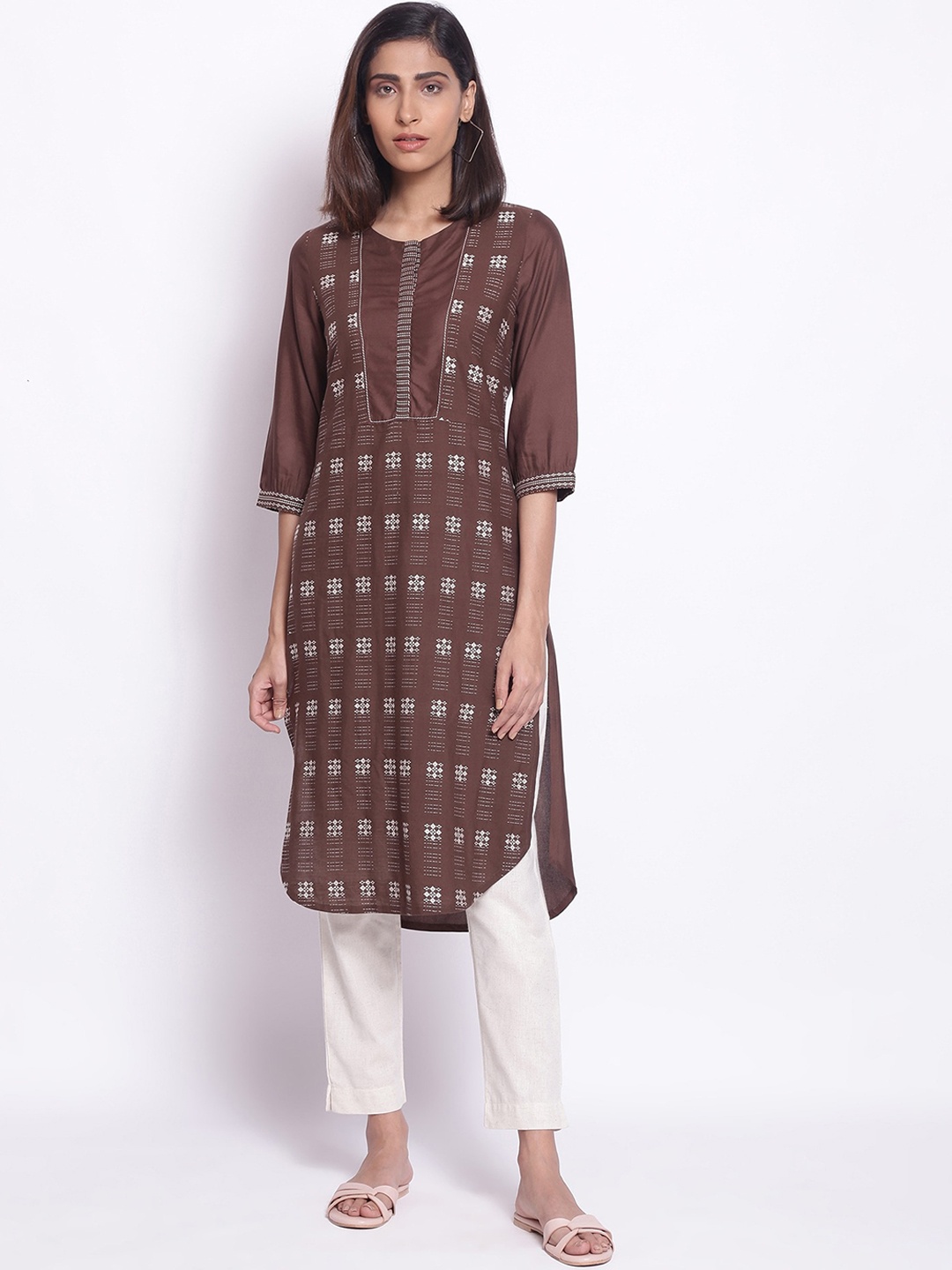 

W Straight Cotton Kurta, Brown