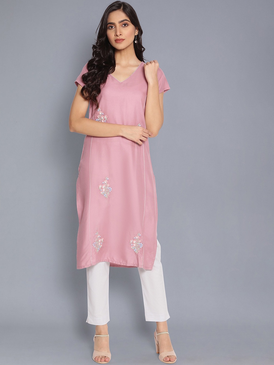 

W Women Pink Ethnic Motifs Embroidered Kurta