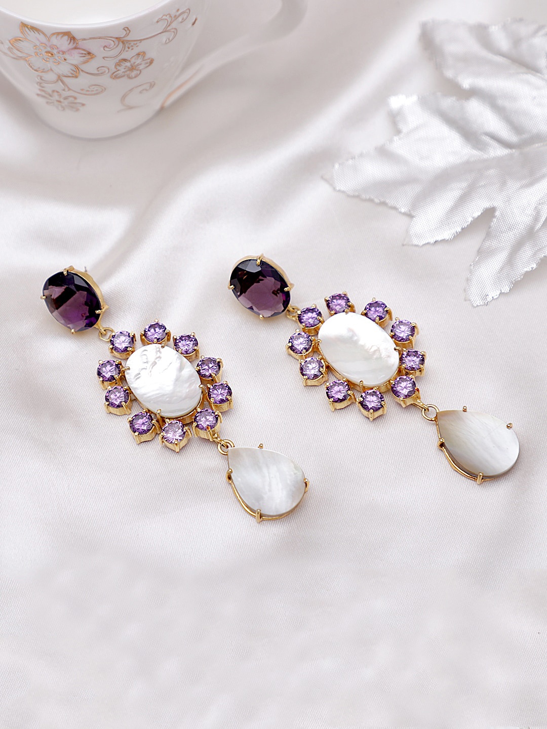 

XAGO Gold-Plated Purple & White Contemporary Drop Earrings