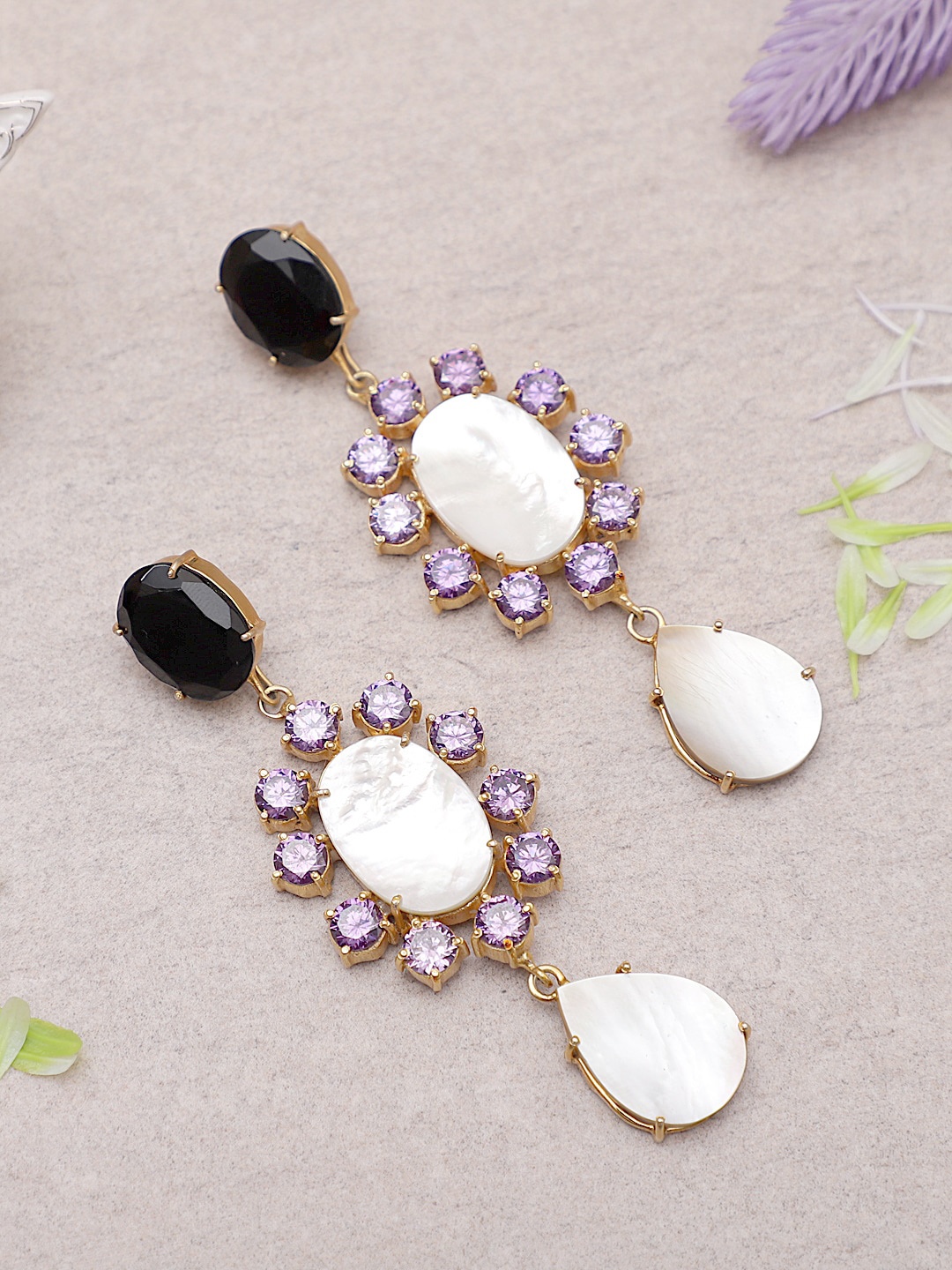 

XAGO Gold-Plated Black & White Contemporary Drop Earrings