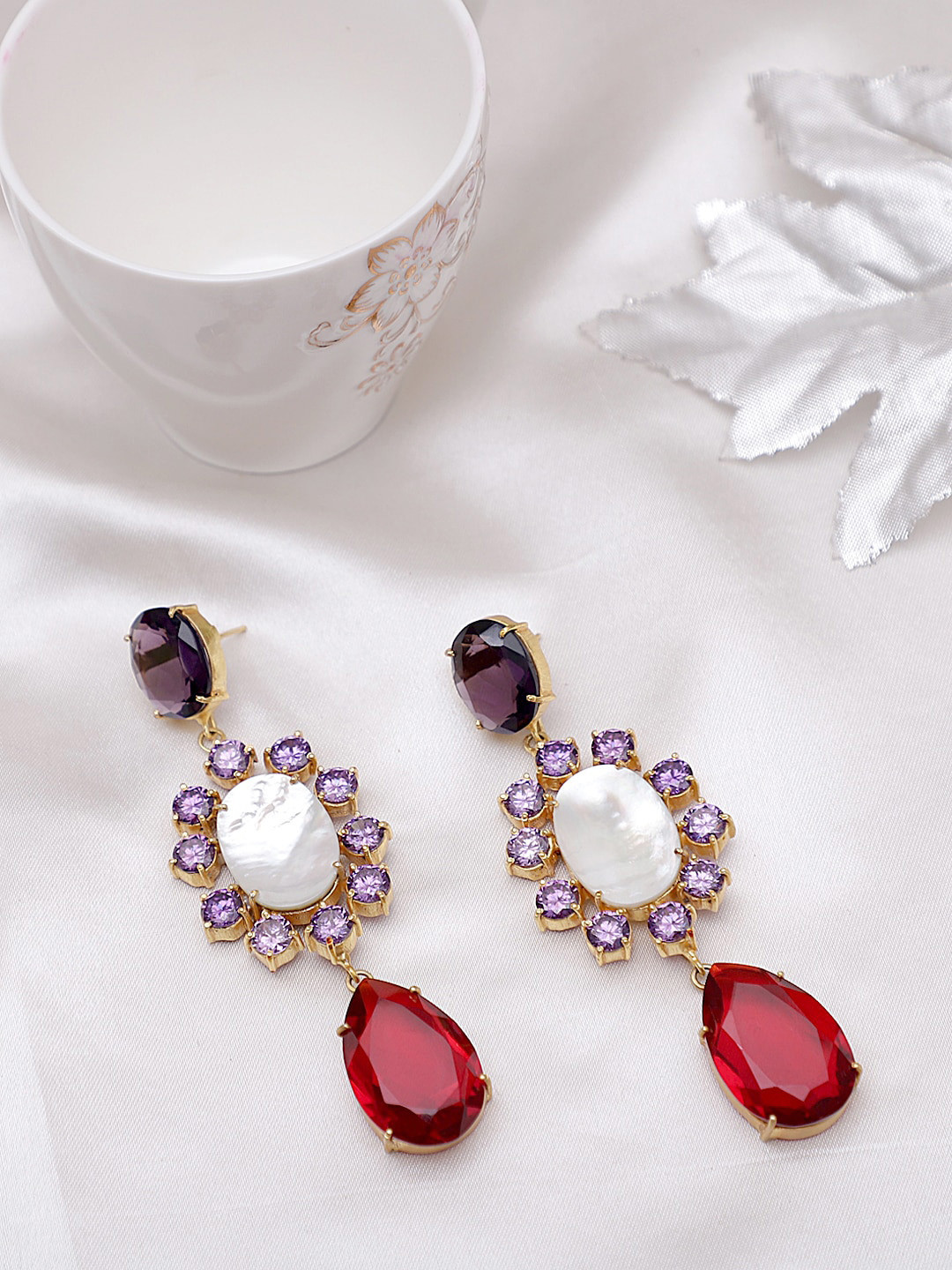 

XAGO Gold-Plated Purple & Red Contemporary Drop Earrings