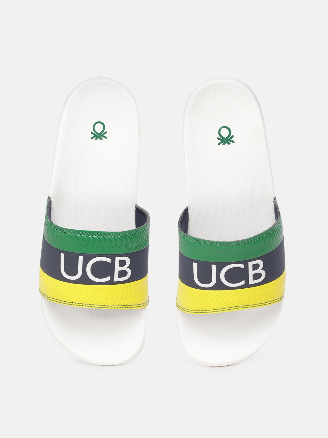 

United Colors of Benetton Men Green & Navy Brand Logo Print Sliders