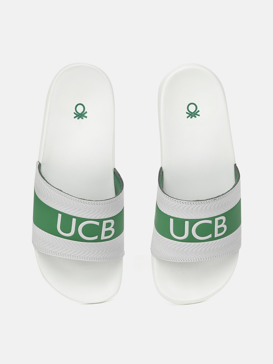 

United Colors of Benetton Men Grey & Green Brand Logo Print Sliders