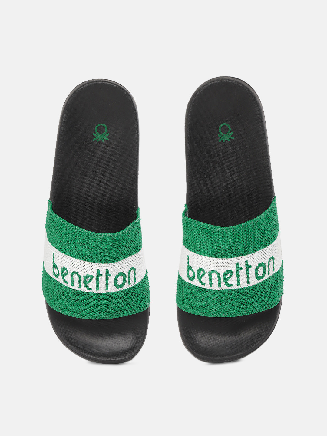 

United Colors of Benetton Men Green & White Brand Logo Self-Design Sliders