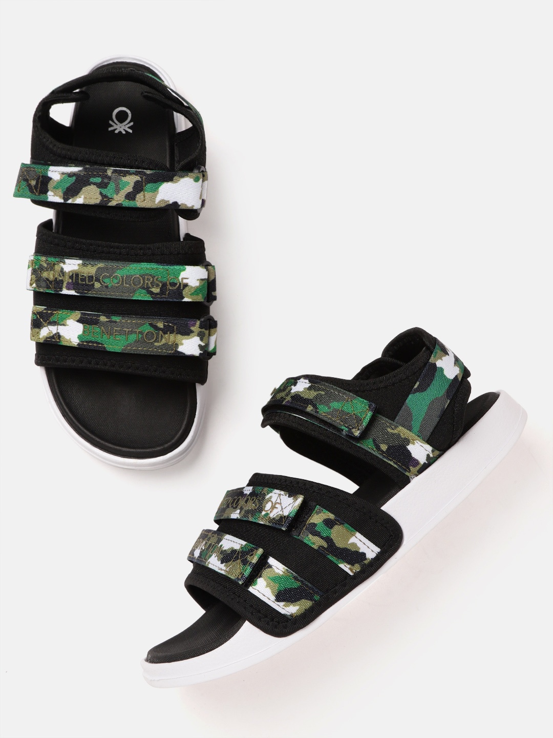 

United Colors of Benetton Men Green & White Camouflage Print Sports Sandals