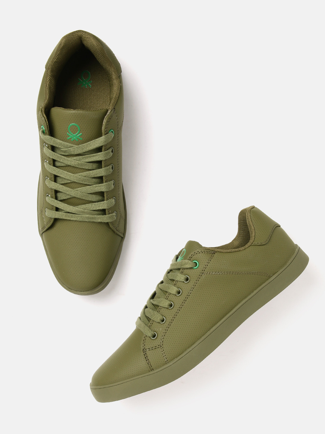 

United Colors of Benetton Men Olive Green Perforated Sneakers