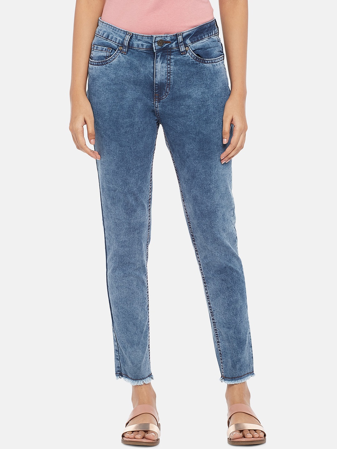 

People Women Blue Slim Fit High-Rise Heavy Fade Jeans