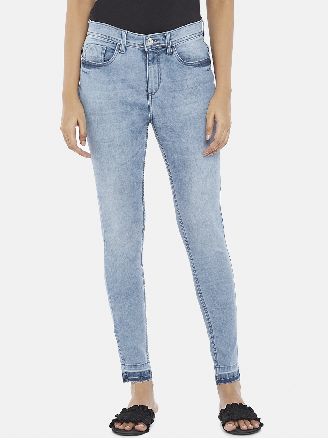 

People Women Blue Skinny Fit Heavy Fade Pure Cotton Jeans