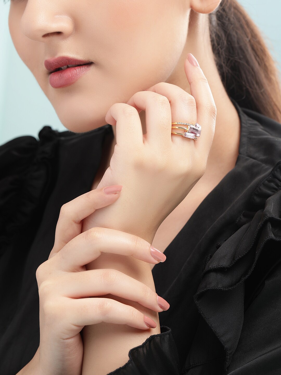 

TOKYO TALKIES X rubans FASHION ACCESSORIES Women Gold-Plated Pink Stone Finger Ring