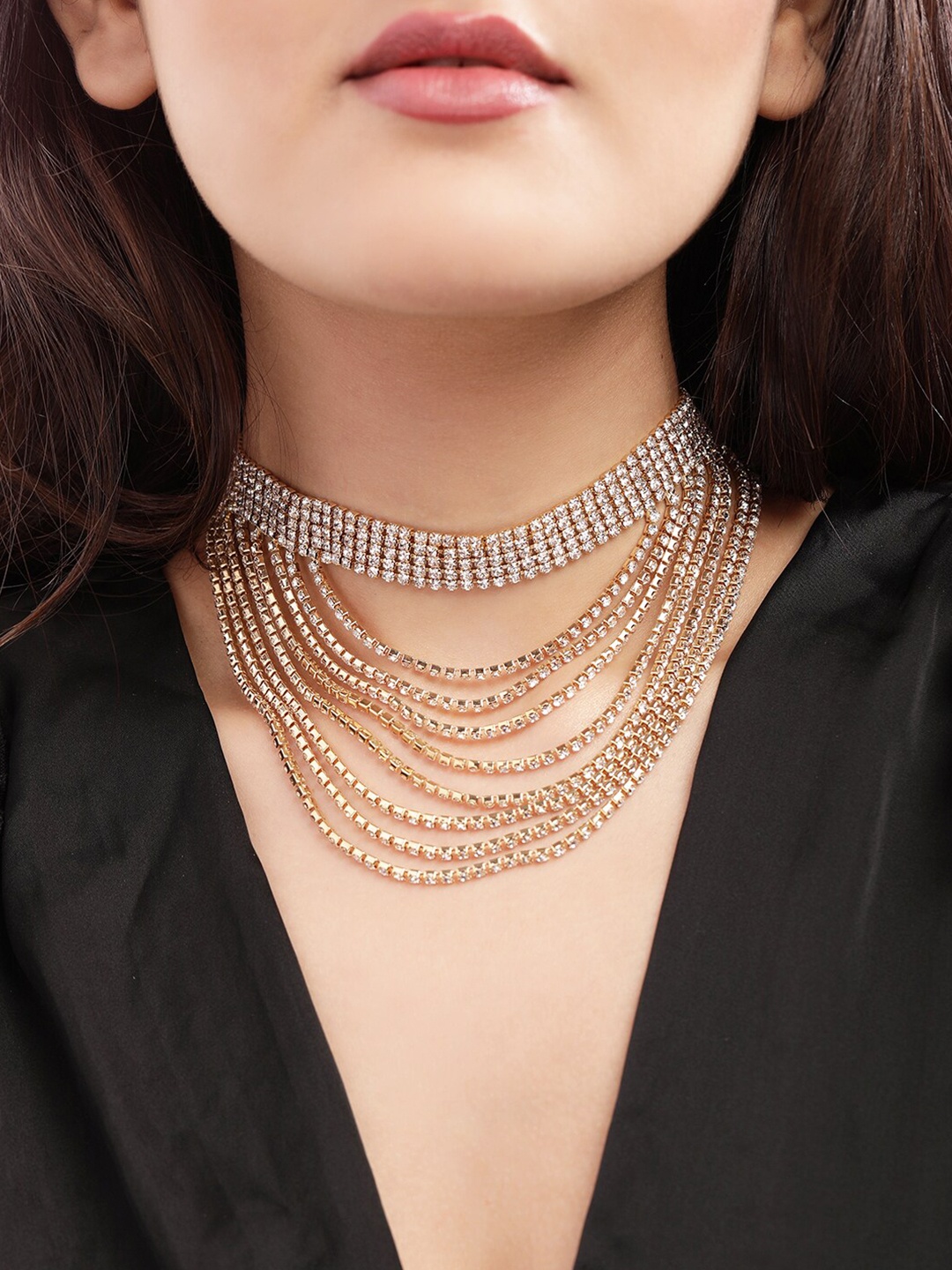 

TOKYO TALKIES X rubans FASHION ACCESSORIES Gold-Toned & White Gold-Plated Layered Necklace