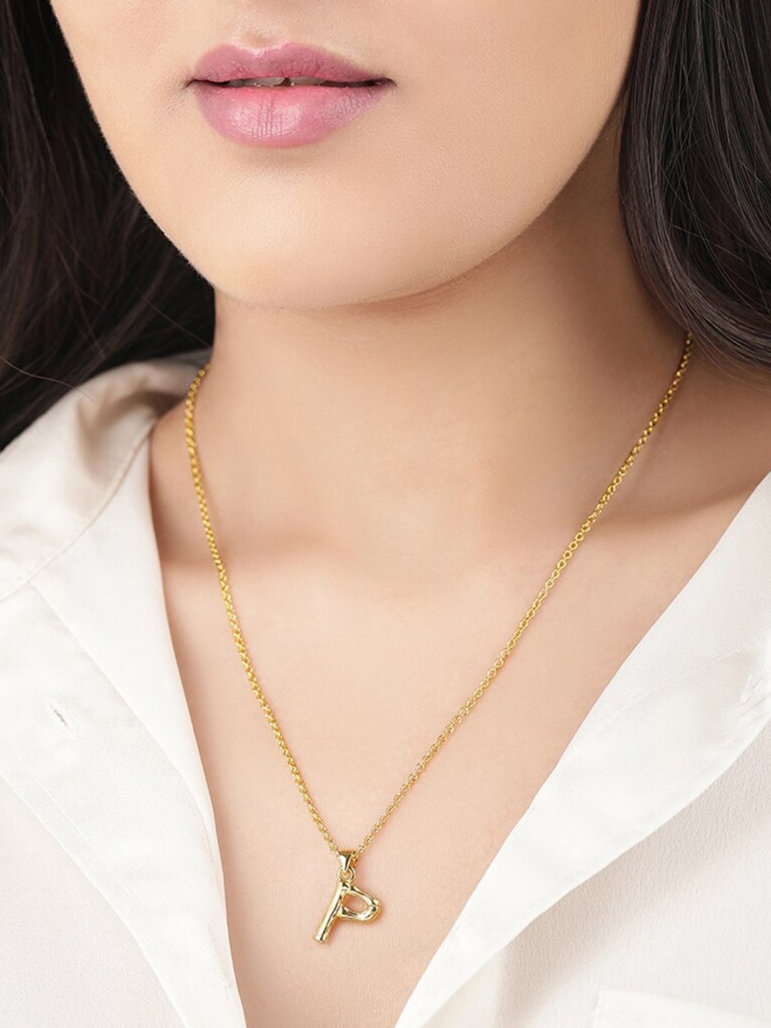 

TOKYO TALKIES X rubans FASHION ACCESSORIES Gold-Toned Gold-Plated Alphabet "P" Necklace