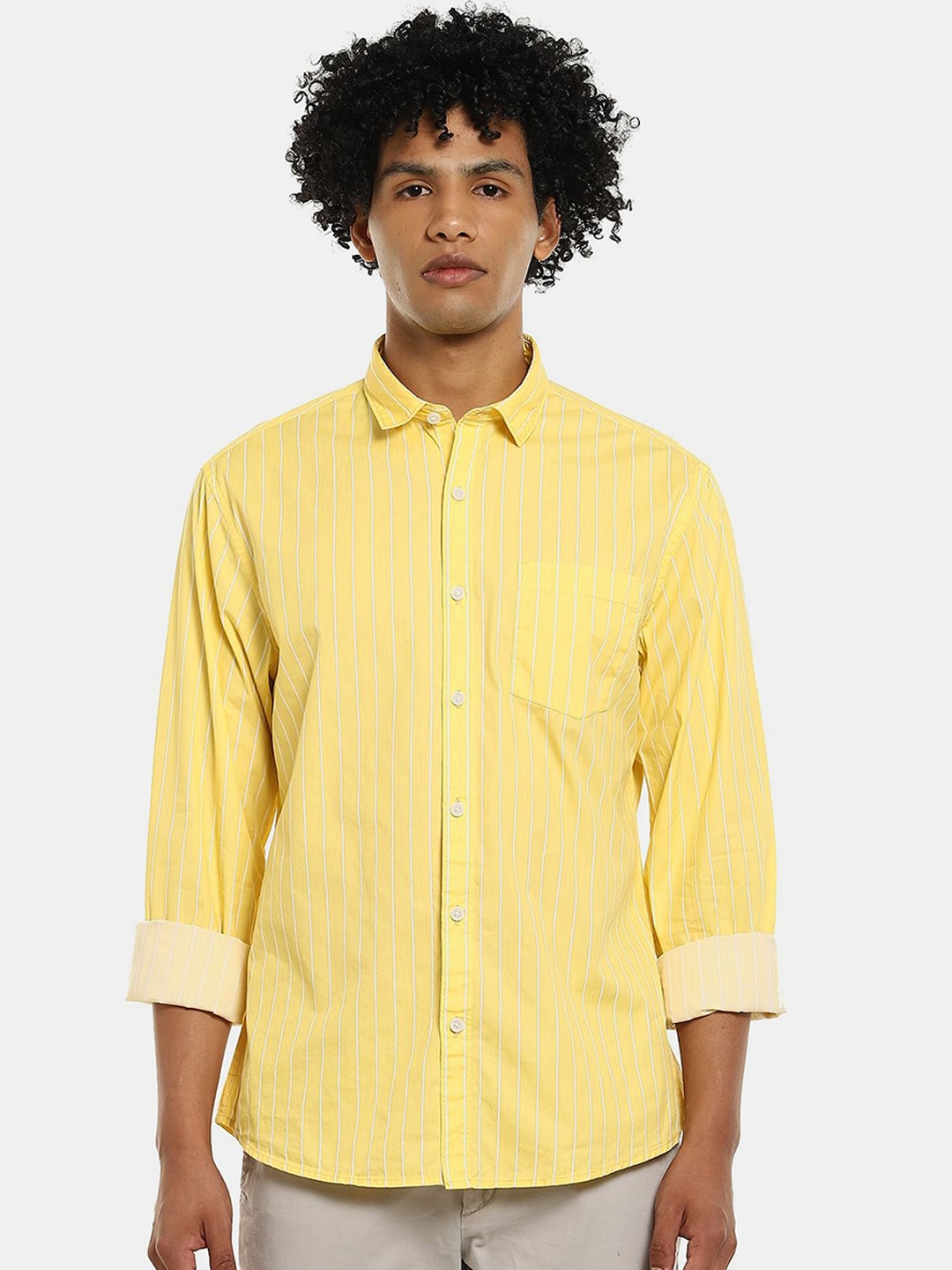 

Ruggers Men Yellow Opaque Striped Casual Pure Cotton Shirt