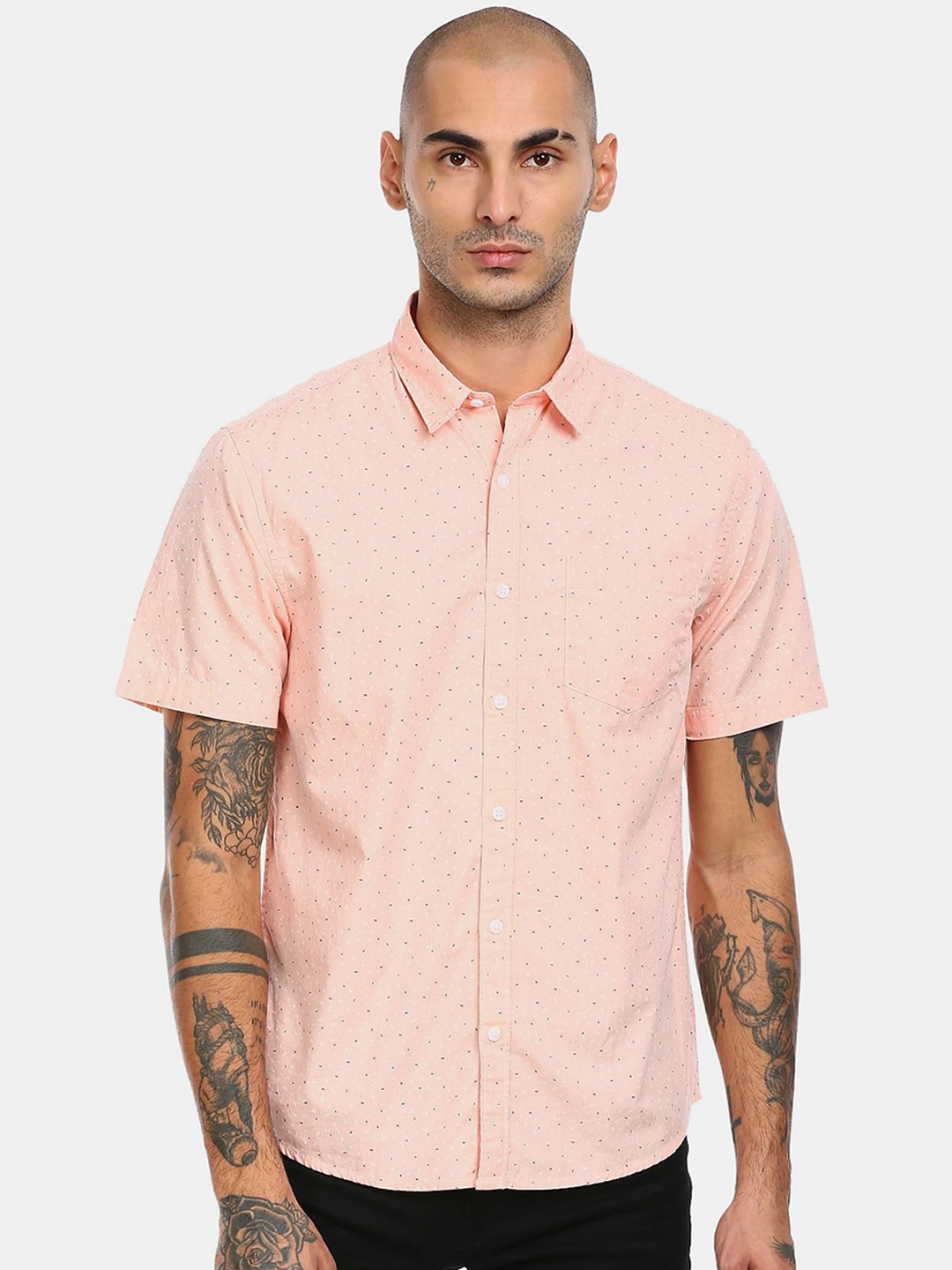 

Ruggers Men Pink Opaque Printed Casual Pure Cotton Shirt