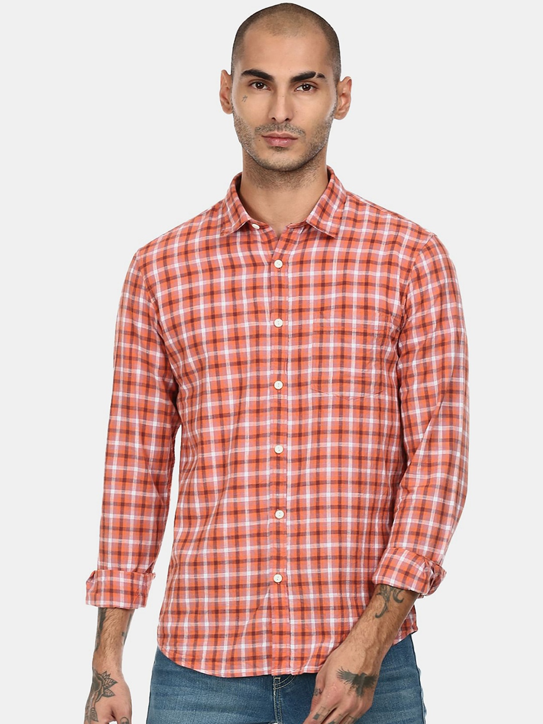 

Ruggers Men Orange Opaque Casual Pure Cotton Shirt