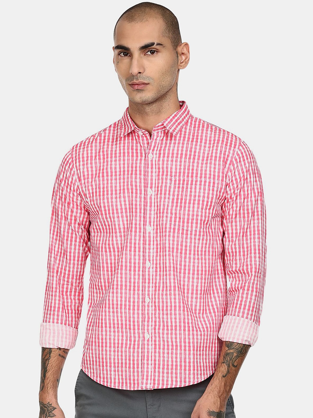 

Ruggers Men Red & White Striped Cotton Casual Shirt
