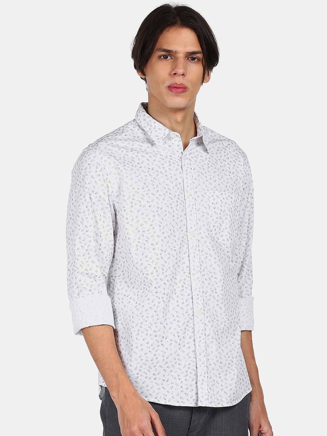 

Ruggers Men White & Grey Printed Cotton Casual Shirt