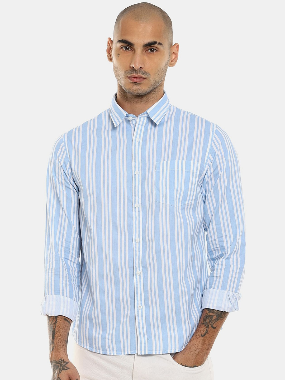 

Ruggers Men Blue & White Striped Cotton Casual Shirt