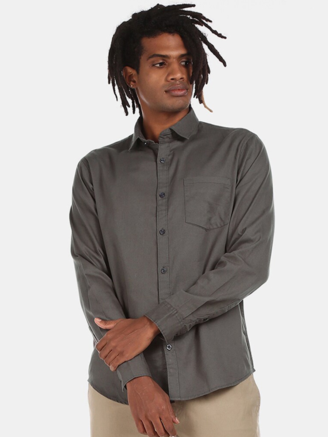 

Ruggers Men Grey Cotton Casual Shirt