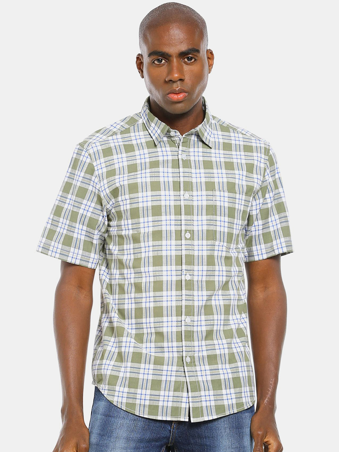 

Ruggers Men Green & White Checked Cotton Casual Shirt