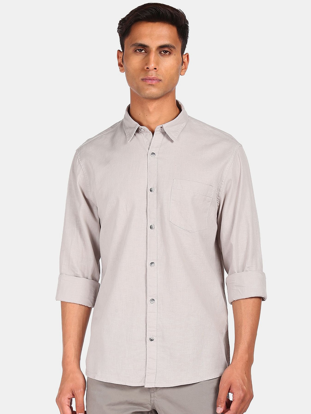 

Ruggers Men Grey Opaque Cotton Casual Shirt